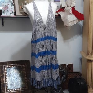 Womens Robe Cardigan Open front Long knit Over Wear JESSICA LONDON Blue Gray